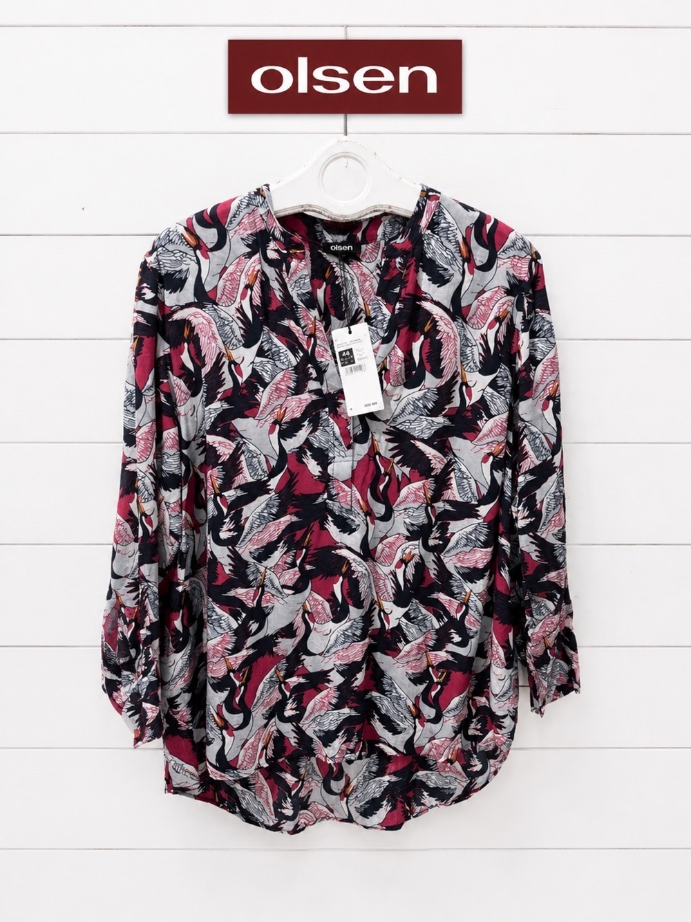 OLSEN Printed Blouse with Crane Pattern – NWT – Size US 14
